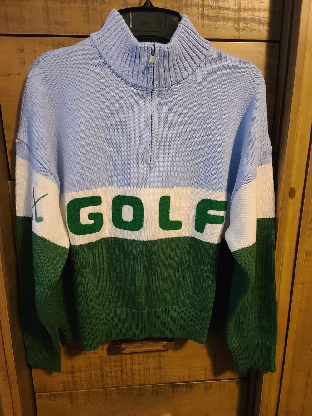 Golf Logo Half-Zip Knit Sweater - Light Blue & Green